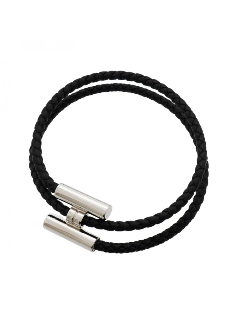 Hermes Bracelet Tourni Metal Leather Silver Black
